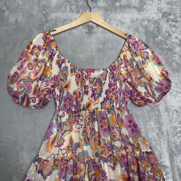 Flying Tomato Dress Womens Medium Floral Puff Sleeve Tiered Boho Festival Spring - Picture 3 of 13